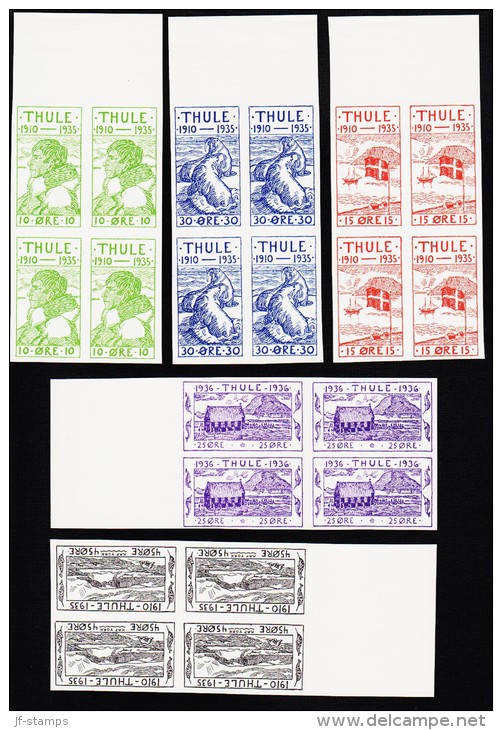 1935-1936. Thule. Set Of 5. Imperforated Proofs In Blocks-of-four. Scarce. (Michel: 1-5) - JF180623 - Thulé