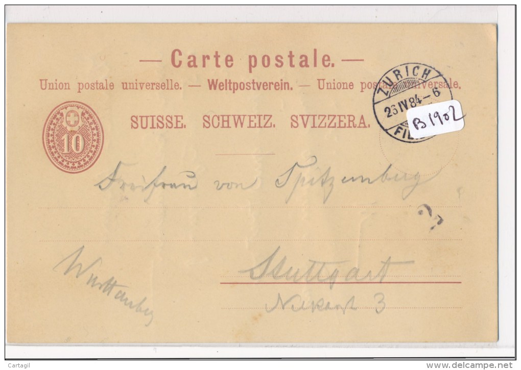 Philatélie - B1902 - Suisse   - Entier Postal Circulé En 1884 - Interi Postali