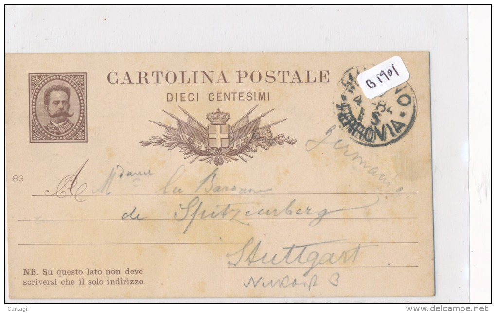 Philatélie - B1901 - Italie    - Entier Postal Circulé En 1884 - Postwaardestukken