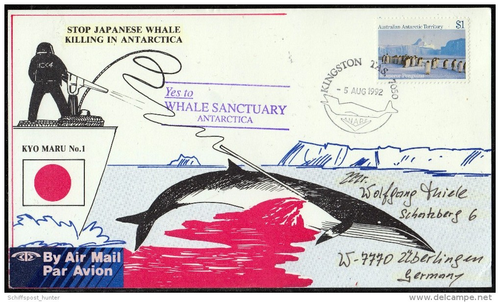 ANTARCTIC, AAT, 5.AUG 1992, " STOP JAPANESE WHALE KILLING ",  Cachets, Look Scans !! 18.11-26 - Antarctische Expedities