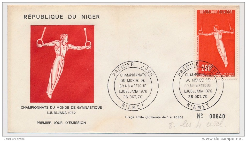 NIGER => 4 Enveloppes FDC => Championnats Du Monde De Gymnastique LJUBLJANA 1970 - NIAMEY - 26 Octobre 1970 - Ginnastica