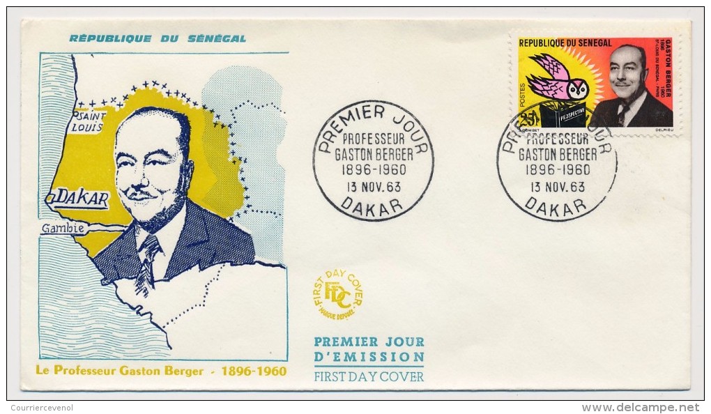 SENEGAL => Enveloppe FDC => Professeur Gaston BERGER - DAKAR - 13 Novembre 1963 - Senegal (1960-...)