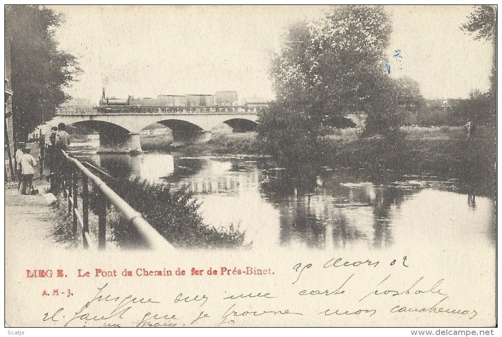 Liège.  -   Le Pont Du Chemin De Fer De Prés-Binet.   -   1902  Naar  Paris  -   Prachtige Kaart!   LOCO - Gares - Avec Trains