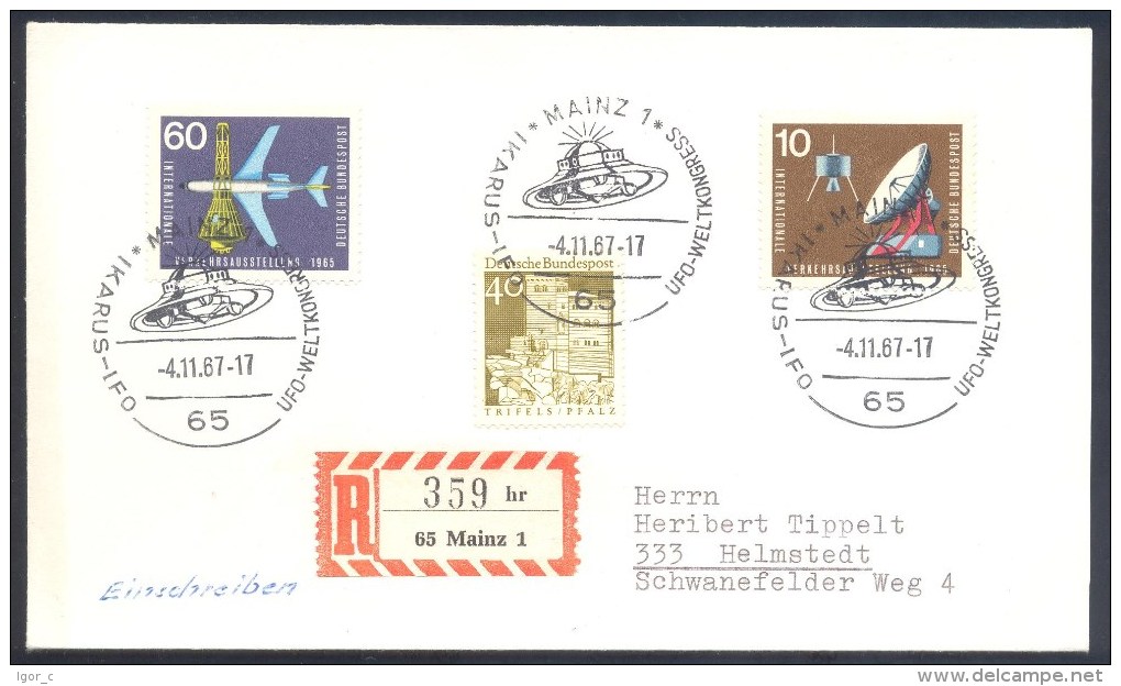 Germany Deutschland 1967 Registered Cover: Sapce Weltraum Espace Spatial: Ikarus IFA UFO Weltkongress Mainz - Europa