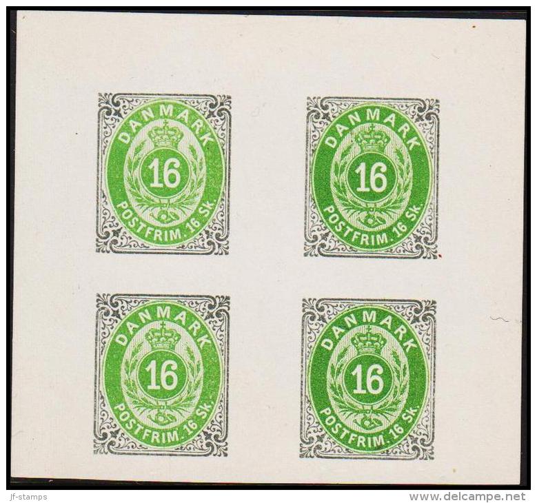 1886. Official Reprint. Bi-coloured Skilling. 16 Sk. Gray/green Inverted Frame. 4-block. (Michel: 20 II ND) - JF180688 - Prove E Ristampe