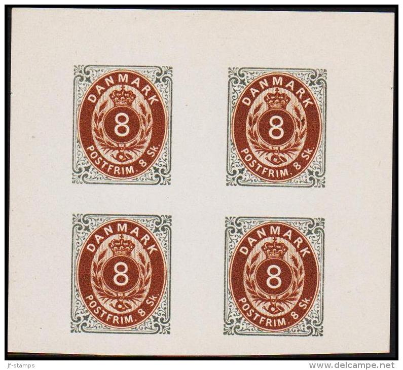 1886. Official Reprint. Bi-coloured Skilling. 8 Sk. Gray/brown Inverted Frame. 4-block. (Michel: 19 II ND) - JF180687 - Proeven & Herdrukken