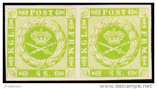 1886. Official Reprint. Wavy-lined Spandrels. 8 Sk. Green On White Paper. Pair. (Michel: 8 ND) - JF180717 - Probe- Und Nachdrucke