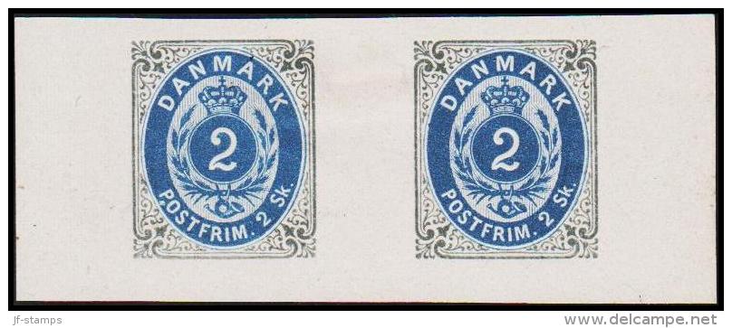 1886. Official Reprint. Bi-coloured Skilling. 2 Sk. Gray/blue Inverted Frame. Pair (Michel: 16 II ND) - JF180690 - Proeven & Herdrukken