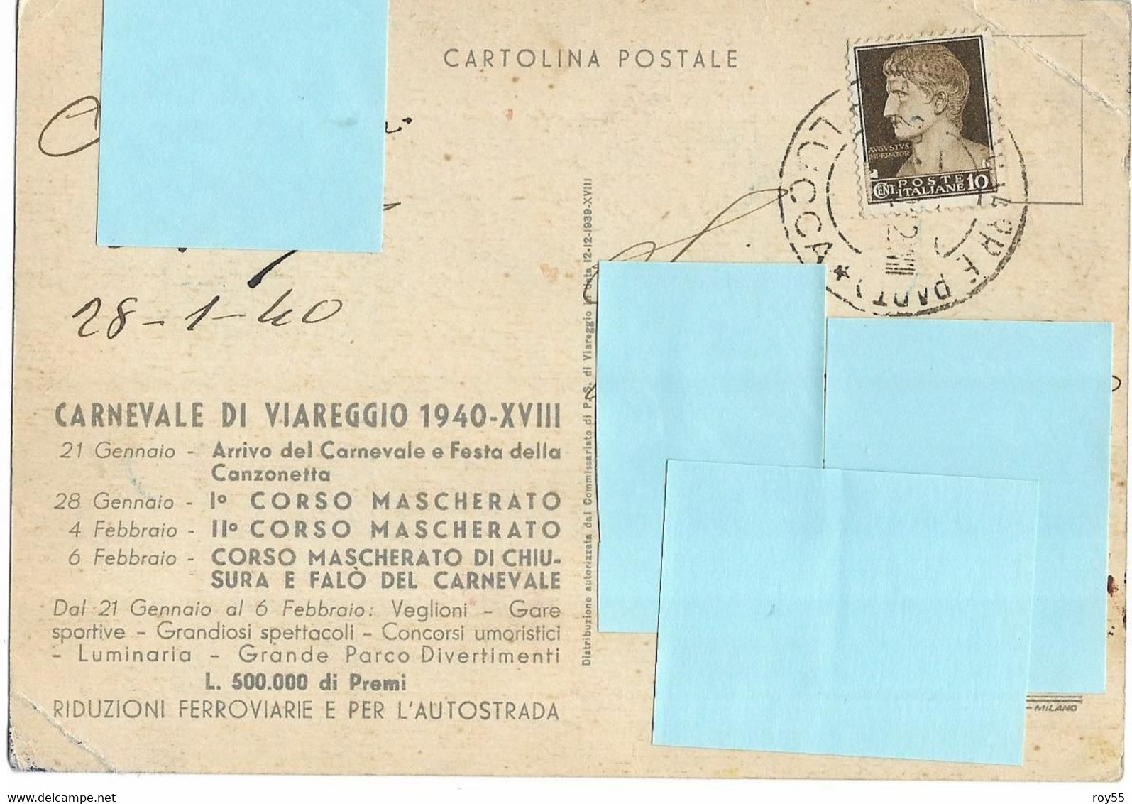 Toscana-viareggio-carnevale Di Viareggio 1940 (viaggiata) - Viareggio