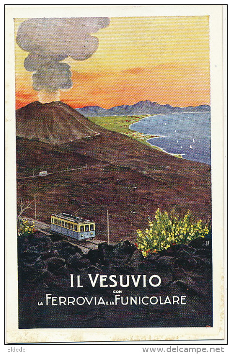 Art Card Il Vesuvio Con La Ferrovia E La Funicolare - Other & Unclassified