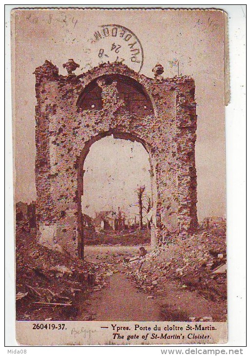 IEPER . YPRES . PORTE DU CLOITRE SAINT MARTIN . GUERRE 1914.1918. RUINES . Timbre Des Jeux Olympiques  FRANCE 1924 - Ieper