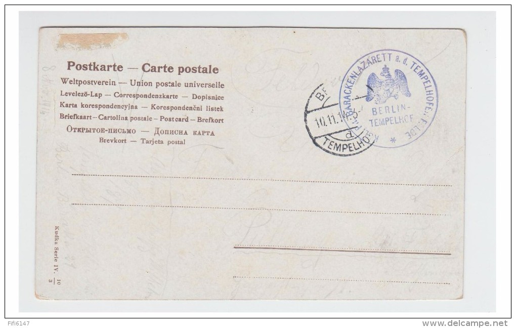 ALLEMAGNE -- WW1 -- GUERRE DE 14/18 -- CARTE EN FRANCHISE -- HOPITAL DE BERLIN TEMPELHOF -- - Briefe U. Dokumente