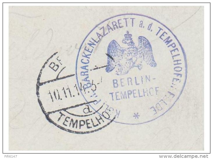 ALLEMAGNE -- WW1 -- GUERRE DE 14/18 -- CARTE EN FRANCHISE -- HOPITAL DE BERLIN TEMPELHOF -- - Briefe U. Dokumente