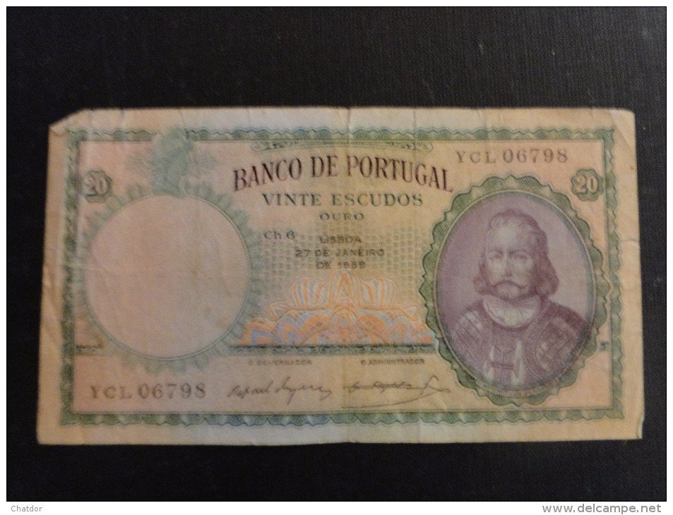 Portugal Billet De Vinte Escudos Ouro  1959 Ch 6 - Portugal