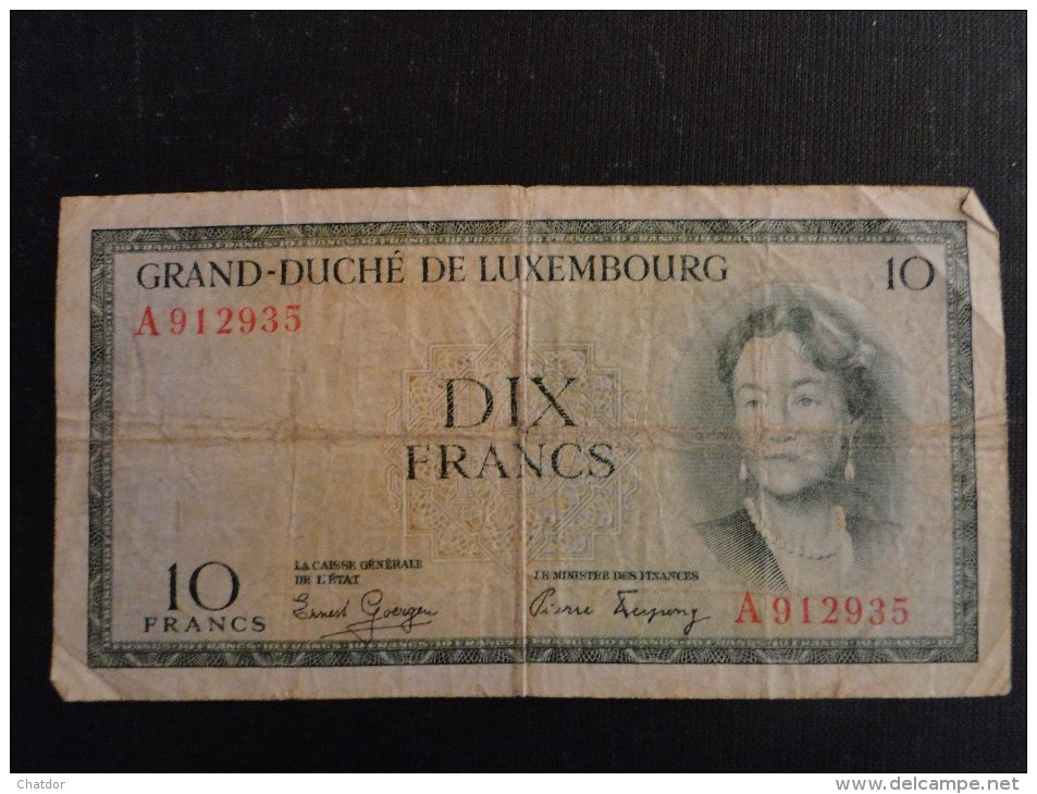 Luxembourg: Billet De 10 Francs Grande Duchesse Charlotte Série A - Lussemburgo