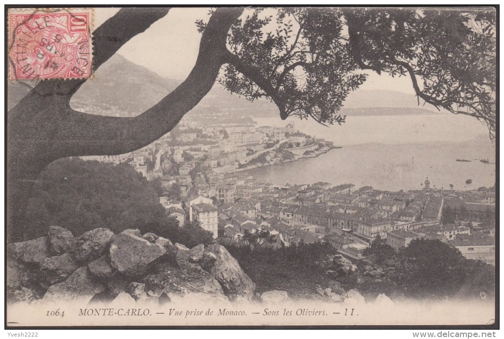 Monaco 1916 Y&T 23 Albert Ier 10 C Sur Carte Postale, Oblitéré Par Cachet Français, Ambulant Nice à Vintimille - Briefe U. Dokumente