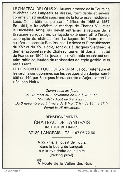 Fiche Du Château De Langeais éditée Par L'institut De France - - Histoire