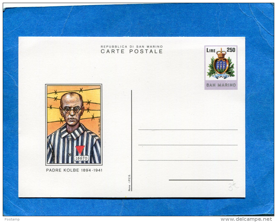 Carte  Postale Illustrée Padre KOLBE-Déporté -250 Lires  Neuf Impeccable - Entiers Postaux