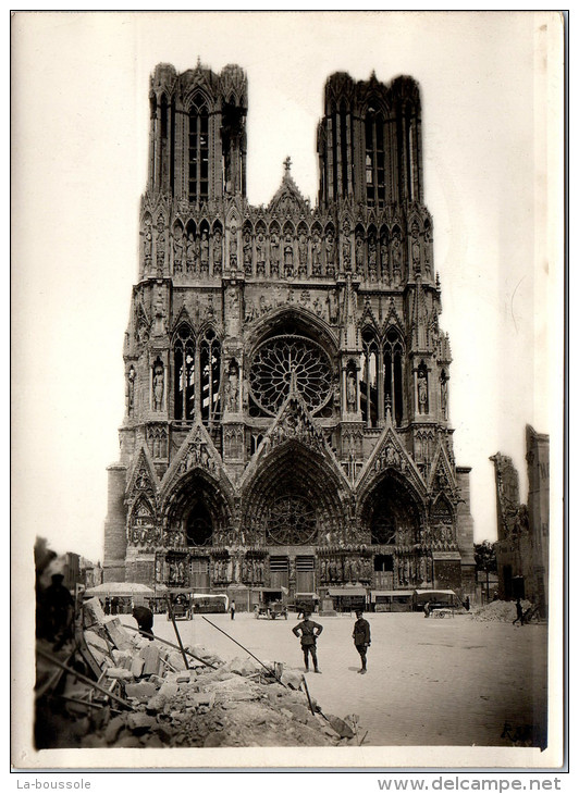 Photographie Originale - Facade De La Cathédrale De Reims En 1919 - Guerre, Militaire