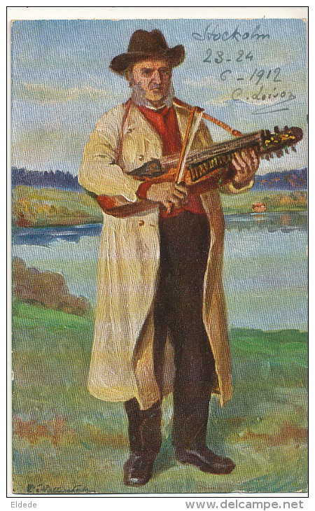 Art Card  Nordiska Museet Gillesdrakt Hafvero Socken , Uppland Musique Traditionnelle Vielle - Sweden