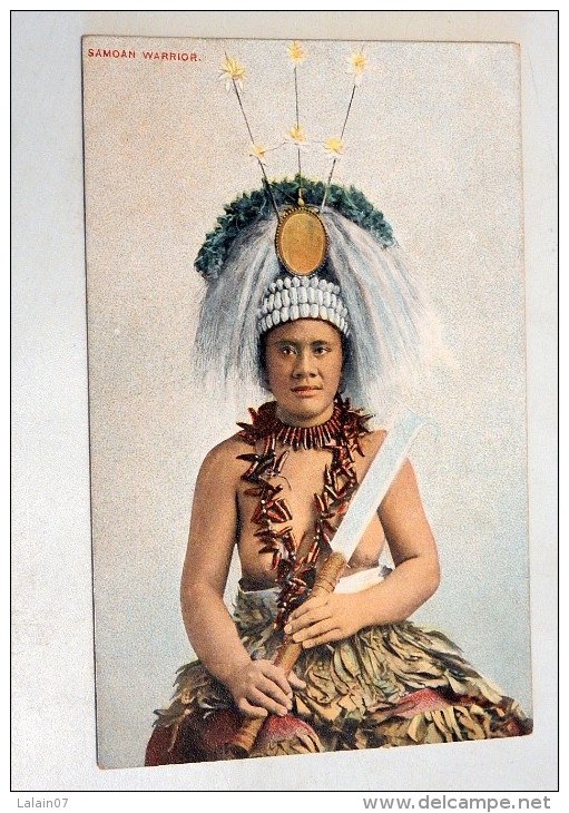 Carte Postale Ancienne : SAMOA : SAMOAN GIRL, Top Less, "Samoan Warrior" - Samoa