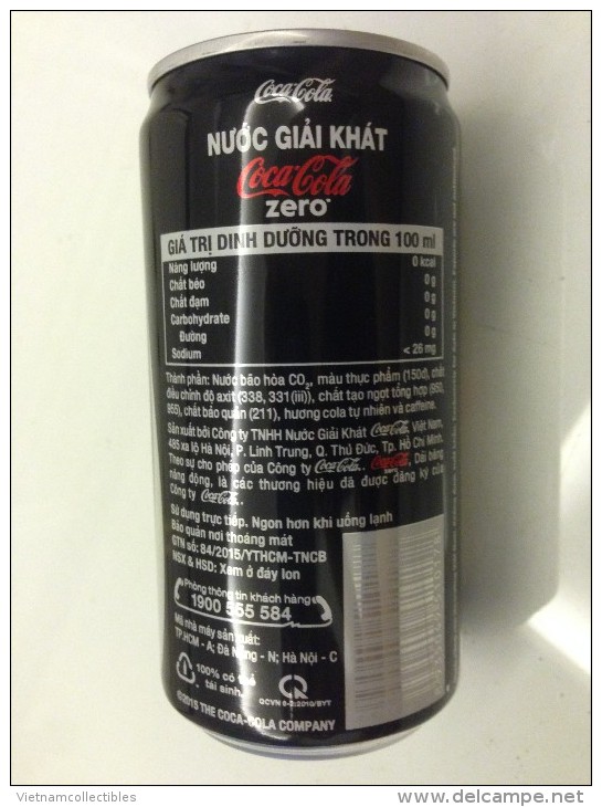 Vietnam Viet Nam Coca Cola ZERO 250ml SMALL & SLIM Can  NEW DESIGN IN 2015 / Opened By 2 Holes - Cannettes