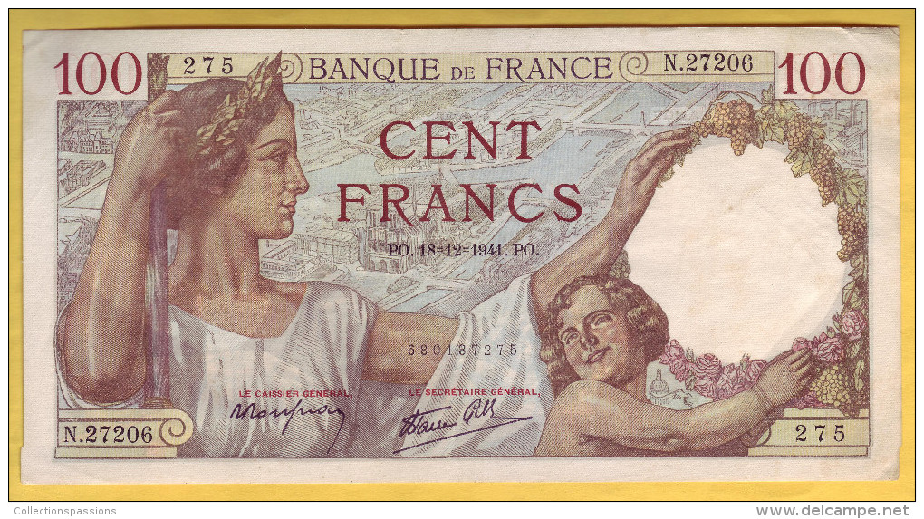 BILLET FRANCAIS - 100 Francs Sully 18-12-1941 TTB+ - 100 F 1939-1942 ''Sully''