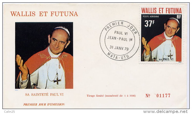 WALLIS ET FUTUNA - SA SAINTETE PAUL VI - FDC ILLUSTREE ET NUMEROTEE (3000 Ex) N°001177 - FDC