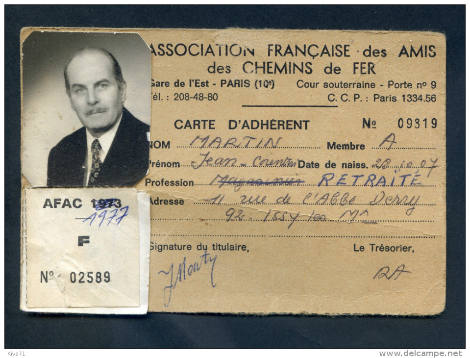 Carte Adhérent "Association Française Des Amis Des Chemins De Fer" - Bahnwesen & Tramways