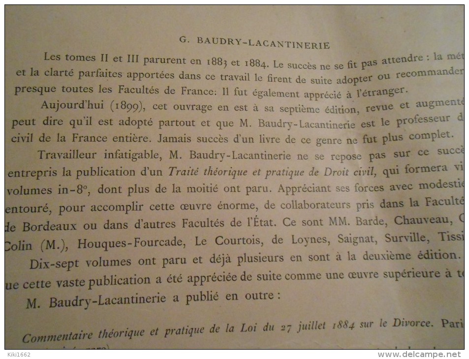 GRAND DOCUMENT SUR G.BAUDRY- LACANTINERIE DOYEN DE LA FACULTE DE DROIT A L UNIVERSITE DE BORDEAUX AVEC SON AUTOGRAPHE - Documents Historiques