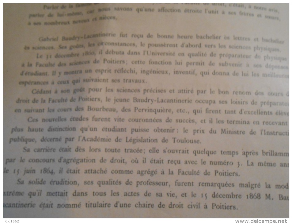 GRAND DOCUMENT SUR G.BAUDRY- LACANTINERIE DOYEN DE LA FACULTE DE DROIT A L UNIVERSITE DE BORDEAUX AVEC SON AUTOGRAPHE