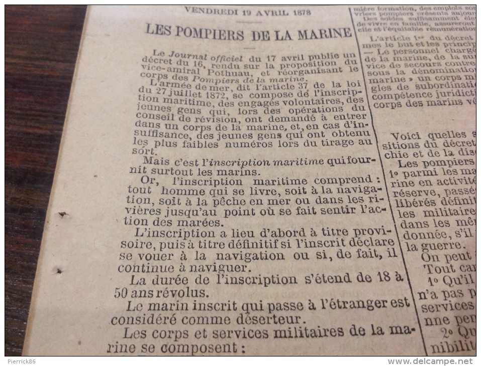 1878 LE PETIT JOURNAL - L´EXPOSITION UNIVERSELLE - DRAME RUE POLIVEAU - POMPIERS DE LA MARINE - LISTE ÉLECTORALE SEINE - 1850 - 1899