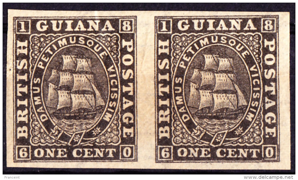 British Guiana 1c Colony Seal Imperf Proof Pair Thin Paper. - Guyana Britannica (...-1966)