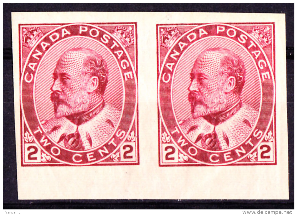 Canada Edward VII 2c Carmine Imperf Pair. Scott 90a. - Unused Stamps