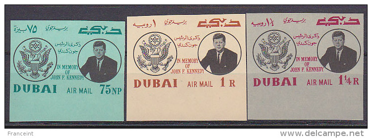 Dubai Kennedy Issue Set Of 3 Imperforates. Scott C25-7. - Dubai