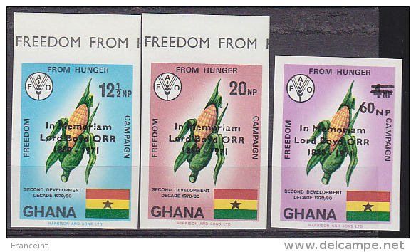 Ghana Freedom From Hunger Issue Imperforate Overprinted In Memoriam Lord Boyd ORR. Scott 418-20. - Ghana (1957-...)