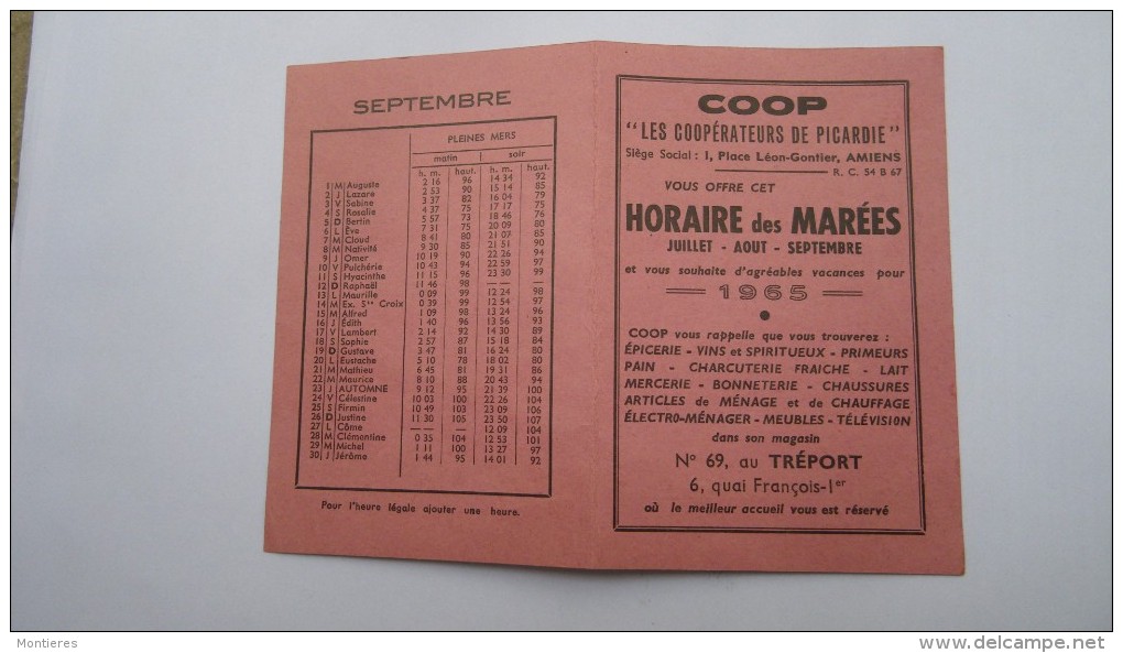 Horaires Des Marées LE TREPORT été 1965 - Coopérateurs De Picardie - Dépliants Touristiques