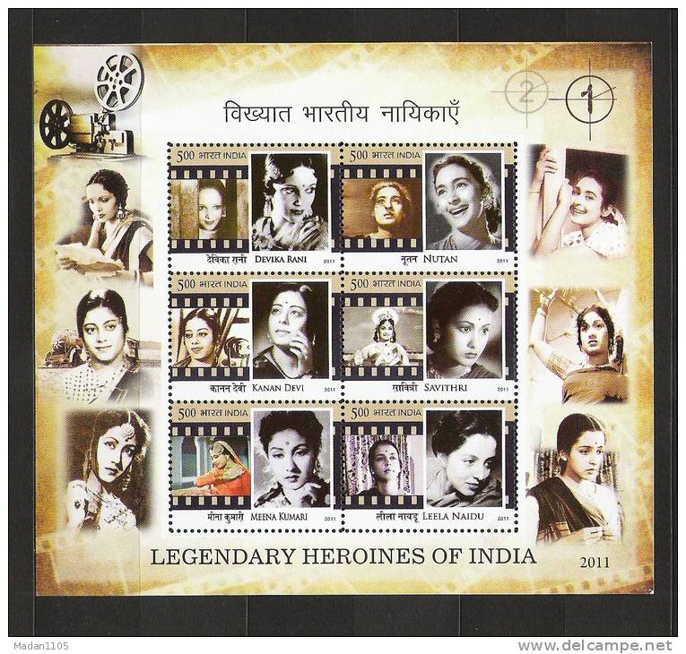 INDIA, 2011, Legendary Heroines Of India, Set 6 V, Issued During Indipex -2011, Miniature Sheet ,  MNH, (**) - Cinema