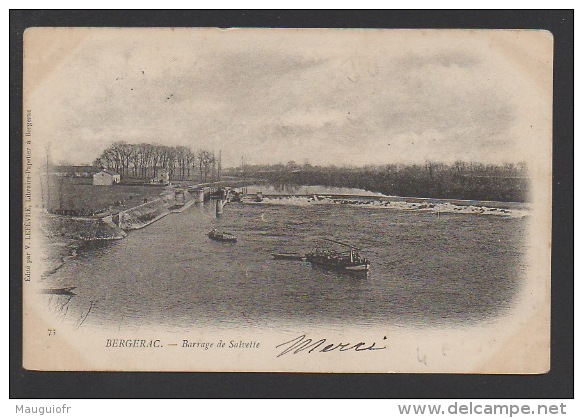 DF / 24 DORDOGNE / BERGERAC / GABARRES AU NIVEAU DU BARRAGE DE SALVETTE / CIRCULÉE EN 1905 - Bergerac