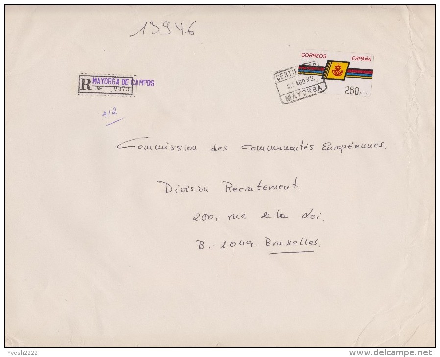 Espagne 1992 Michel ATM 4 Sur Lettre Recommandée De Mayorga De Campos (260 Pts) Et Sur Avis De Réception (80 Pts) - Lettres & Documents