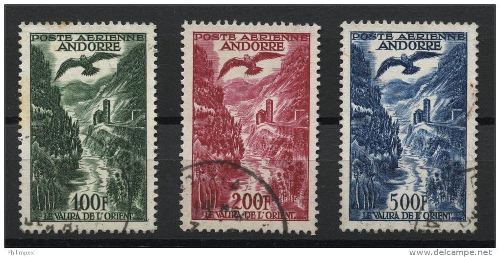FRENCH ANDORRA, AIRPOST 100-500 FRANCS FULL SET 1955-57, F/VFU - Luchtpost