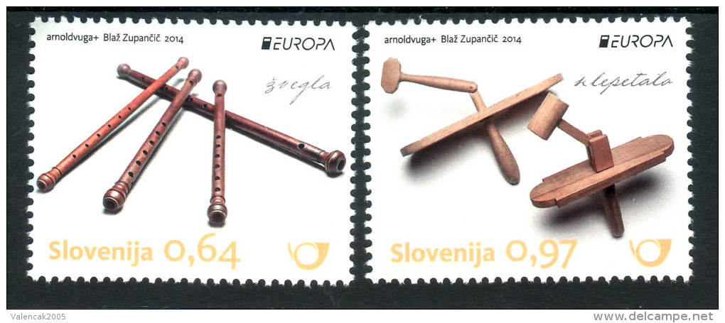 2242/ Slowenien Slovenia 2014 Mi.No. 1063 - 1064 ** MNH Europa CEPT Music Instruments Ratle Flute Schwegelpfeife Ratsche - 2014