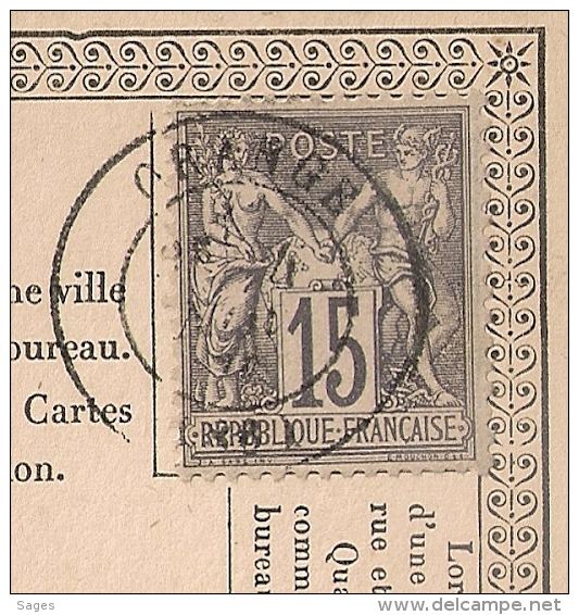 SAGE 15C Type I, Type 17 ORANGE Vaucluse Sur Carte Précurseur.  Cote : 45 EUR. - 1877-1920: Période Semi Moderne