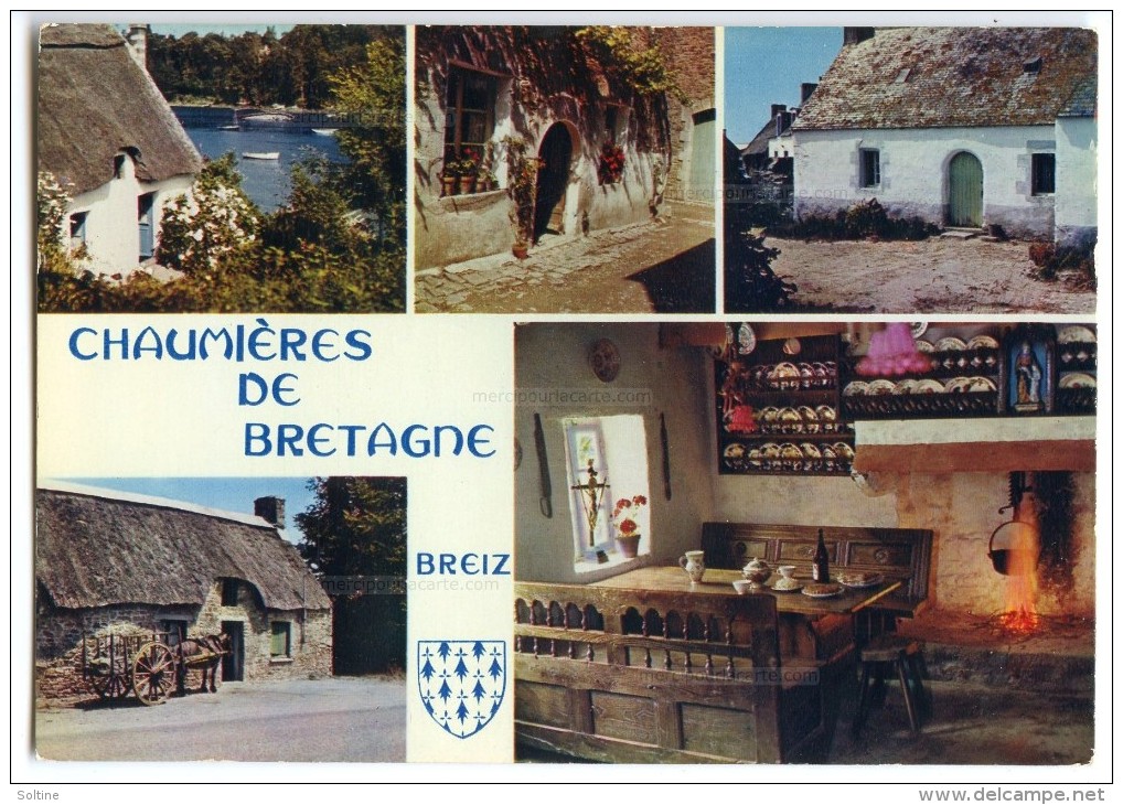 Chaumières De Bretagne - Multivues - écrite Non Timbrée - 2 Scans - Bretagne