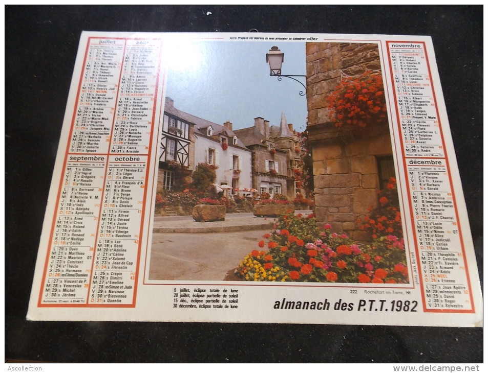 Calendrier Des Postes PTT 1982 Rochefort En Terre Gueberschwihr - Big : 1981-90