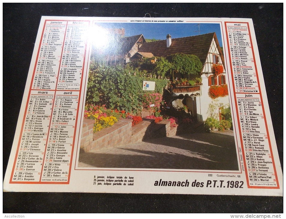 Calendrier Des Postes PTT 1982 Rochefort En Terre Gueberschwihr - Tamaño Grande : 1981-90