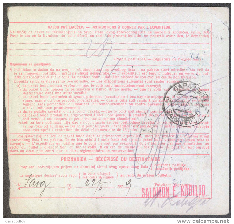 Yugoslavia Kingdom 1929 Sprovodni List - Parcel Card Skofja Loka - Sarajevo B151123 - Covers & Documents