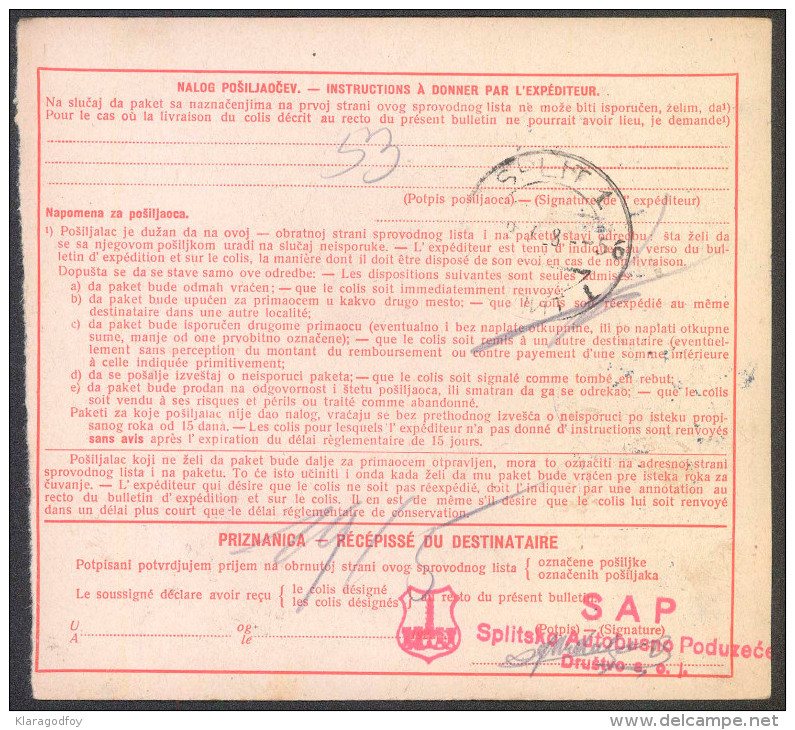 Yugoslavia Kingdom 1928 Sprovodni List - Parcel Card Maribor - Split B151123 - Covers & Documents