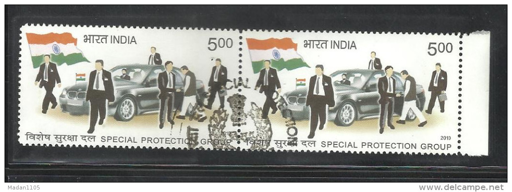 INDIA, 2010, FIRST DAY CANCELLED,  PAIR, Special Protection Force,  Gaurd Flag Car Automobile - Gebruikt