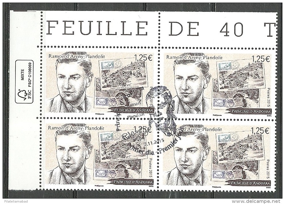EUROPA- ANDORRA CORREO FRANCES 4 SELLOS DEL 2015 * MATASELLOS DE PRIMER DIA (C.H.C11.15) - Used Stamps
